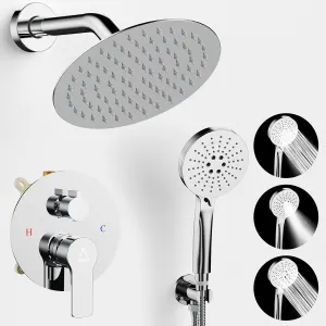 Shower Faucet Set 8IN Brass Rough-In Valve Body Trim Kit Rainfall Included Handle Accessories Complete 2 Functions with Rain Head and Handheld Bathroom Systems (8‘’, Chrome Polished)