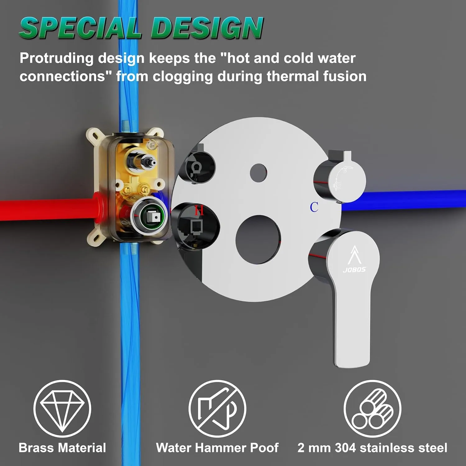 Shower Faucet Set 8IN Brass Rough-In Valve Body Trim Kit Rainfall Included Handle Accessories Complete 2 Functions with Rain Head and Handheld Bathroom Systems (8‘’, Chrome Polished)