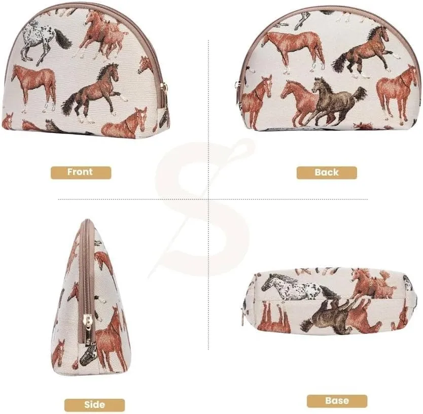 Signare Tapestry Cosmetic Bag Toiletry Makeup Bag for Women With Running Horse Design (COSM-RHOR)