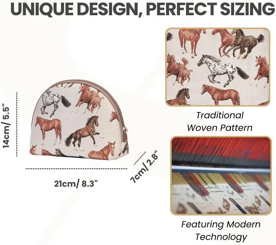 Signare Tapestry Cosmetic Bag Toiletry Makeup Bag for Women With Running Horse Design (COSM-RHOR)
