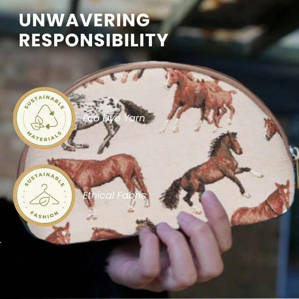 Signare Tapestry Cosmetic Bag Toiletry Makeup Bag for Women With Running Horse Design (COSM-RHOR)