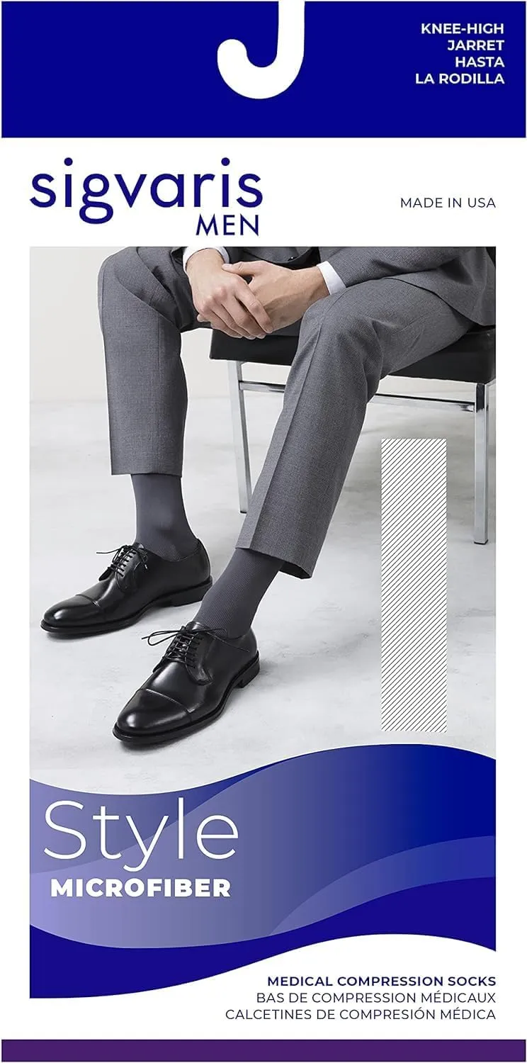 SIGVARIS Men’s Style Microfiber 820 Closed Toe Calf-High Socks 20-30mmHg - Extra Large Short - Black