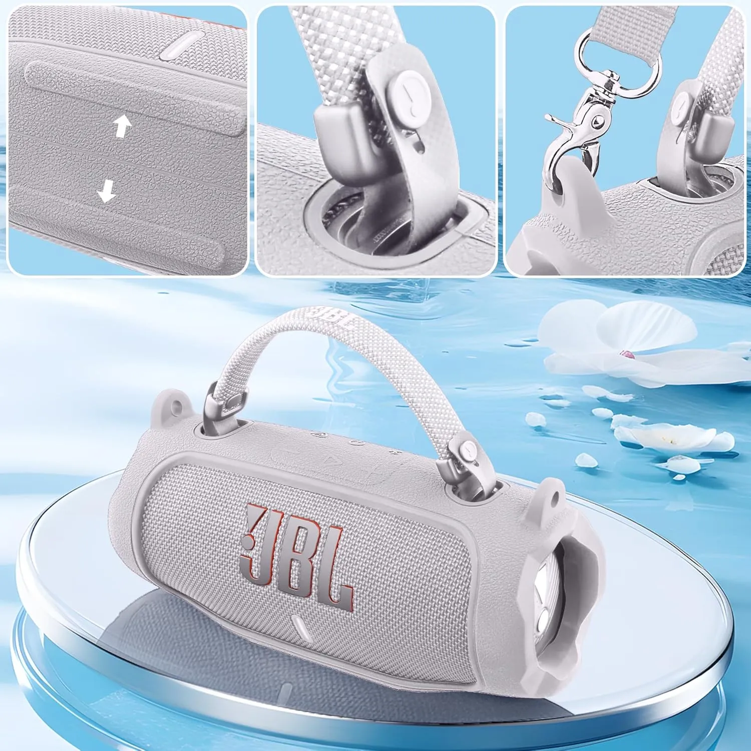 Silicone Case Compatible with JBL Charge 6 Portable Bluetooth Speaker(White Cover)