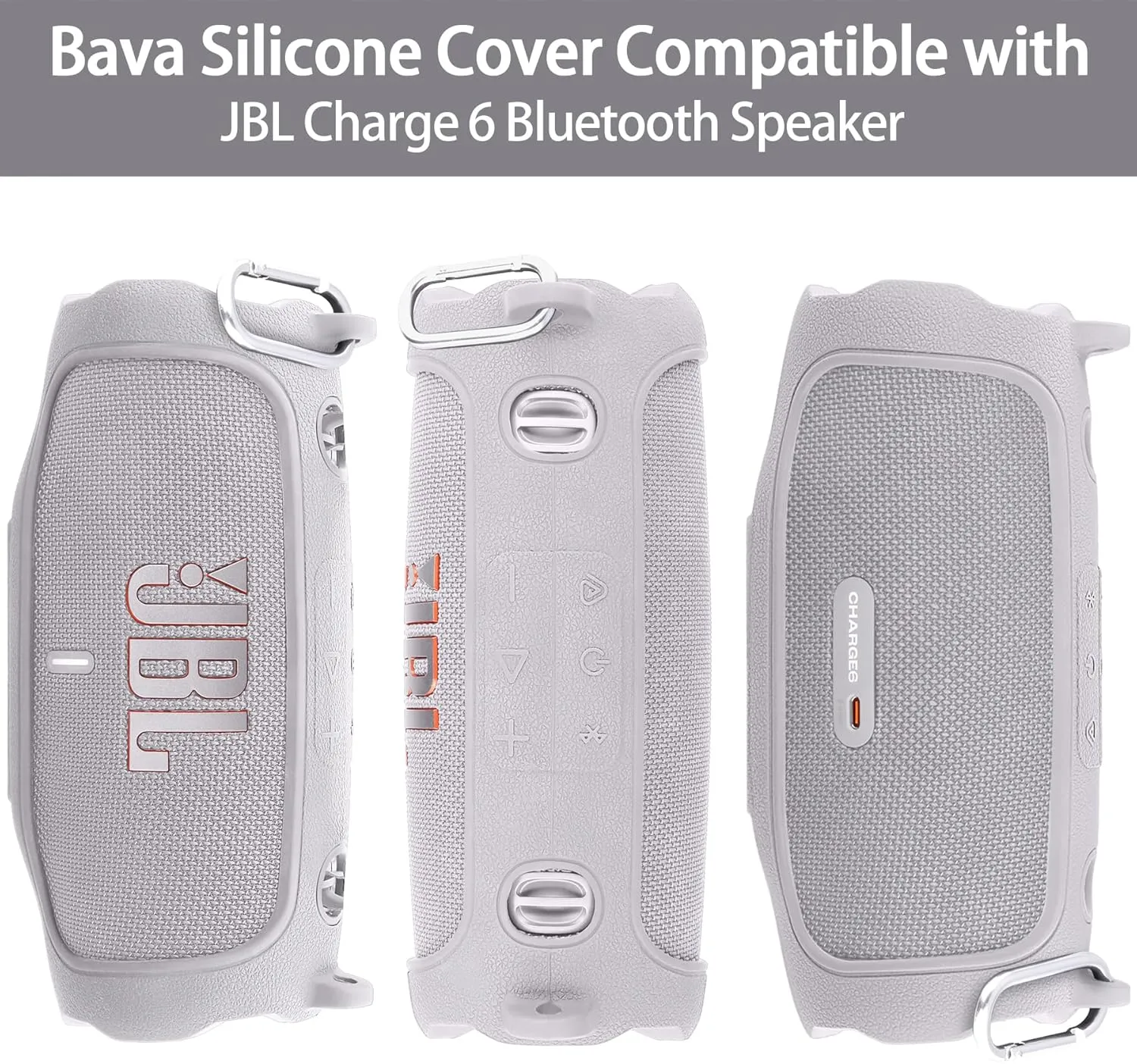 Silicone Case Compatible with JBL Charge 6 Portable Bluetooth Speaker(White Cover)