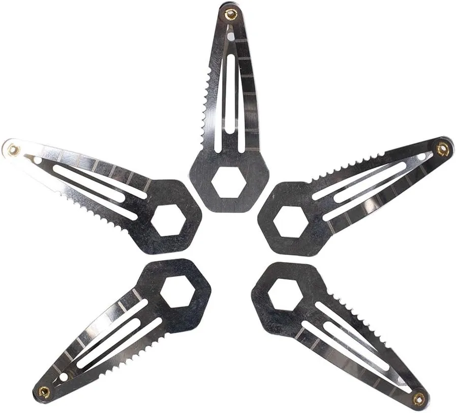 Silver Tactical Survival EDC Multi-Tool Hair Clip - Emergency Utility Kit (5 Pack)