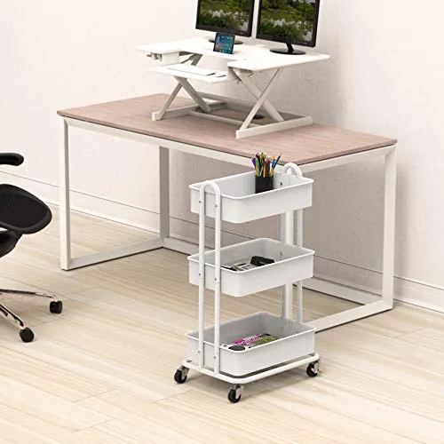 SimpleHouseware Heavy Duty 3-Tier Metal Utility Rolling Cart, White