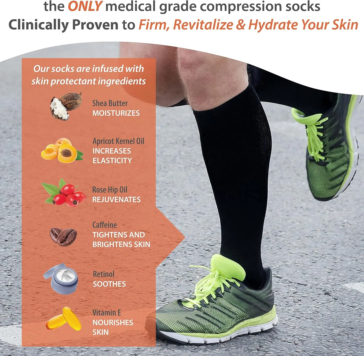 Skineez Medical Grade Advanced Healing Compression Socks 20-30mmHg, 1 Pair
