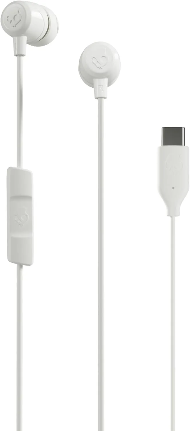 Skullcandy Jib USB-C Wired Earbuds with Noise Isolating Fit, Built-in Microphone Call and Track Control for iPhone Android, Ear Gel Sizes Included for Custom Fit - Bone