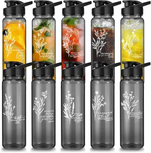 Skylety 10 Pcs Fathers Day Gift Bulk Christian Water Bottle Religious Inspirational Bible Verse Plastic Leak Proof 24 oz Bottles for Church Sunday School Teacher(Boho)