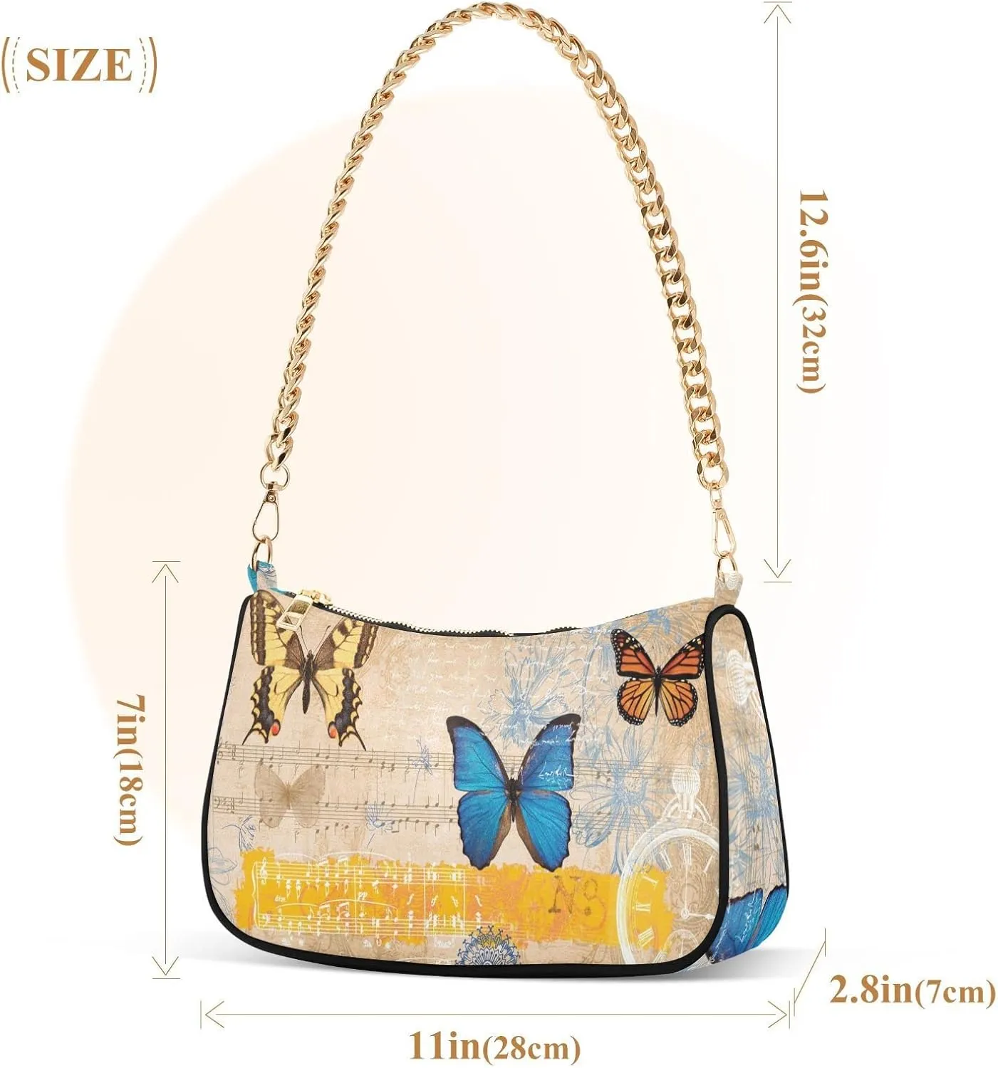 Small Chain Shoulder Bag for Women Travel Hobo Tote Handbag Clutch Purse with Zipper