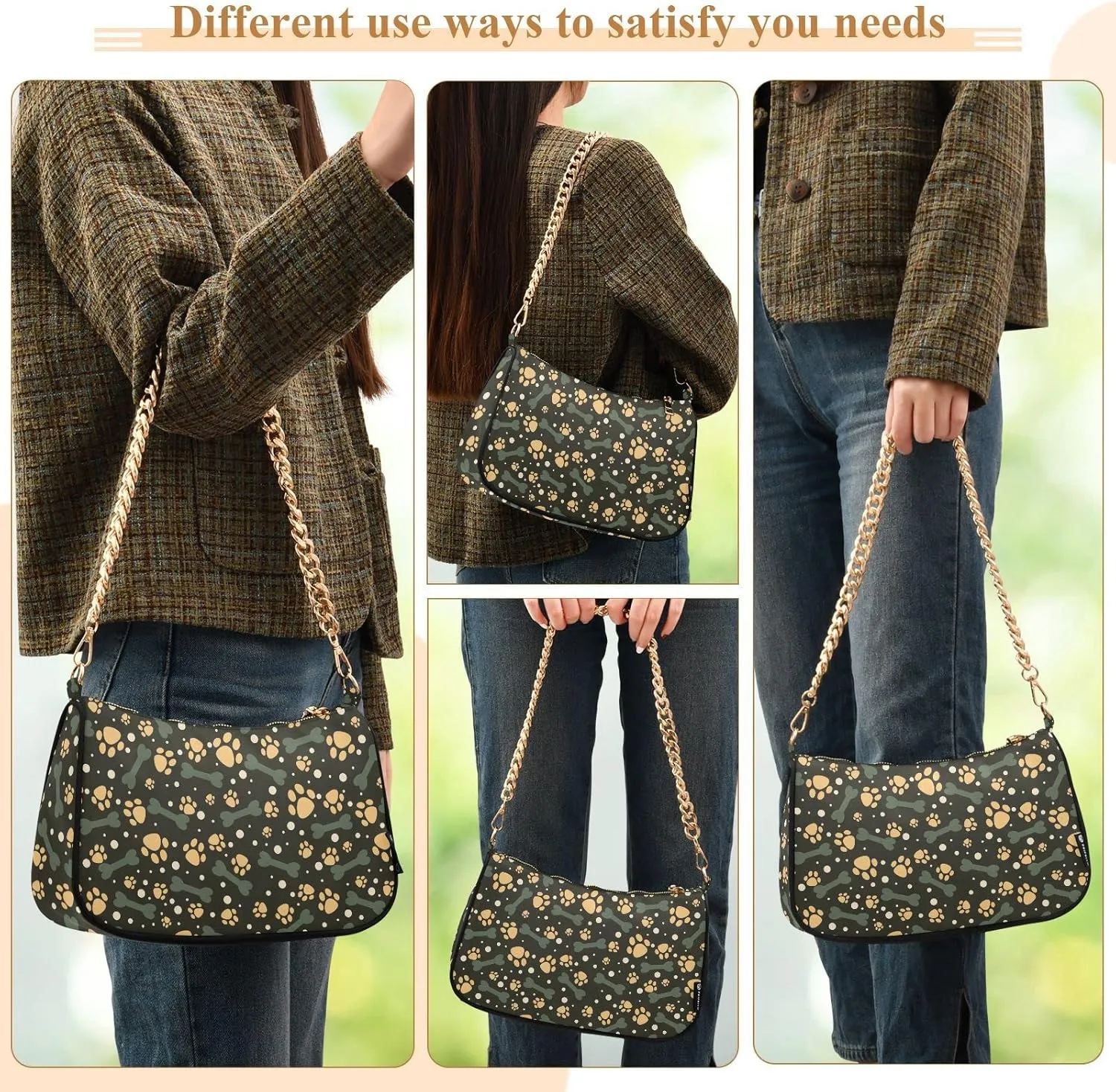Small Chain Shoulder Bag for Women Travel Hobo Tote Handbag Clutch Purse with Zipper