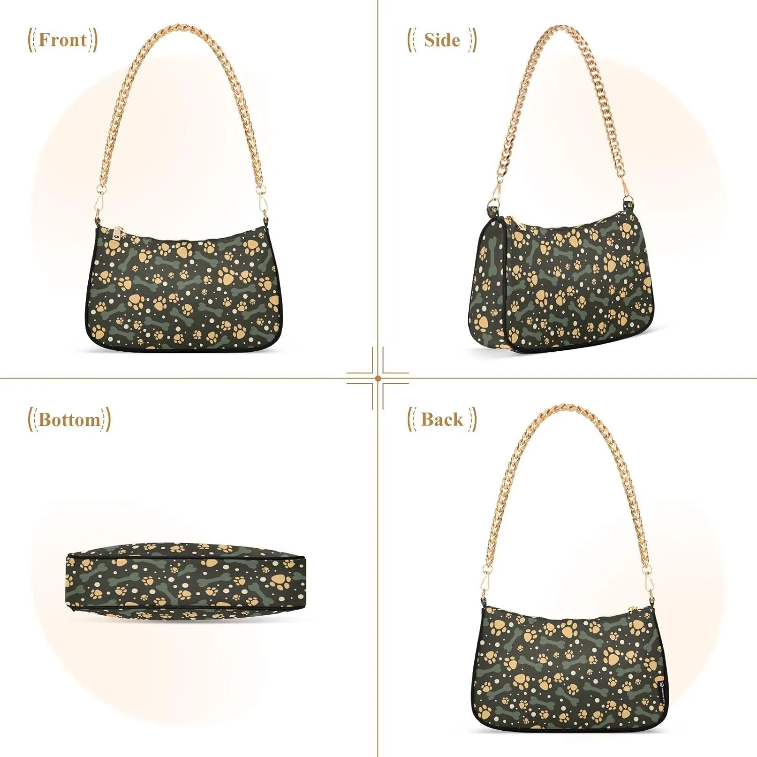 Small Chain Shoulder Bag for Women Travel Hobo Tote Handbag Clutch Purse with Zipper