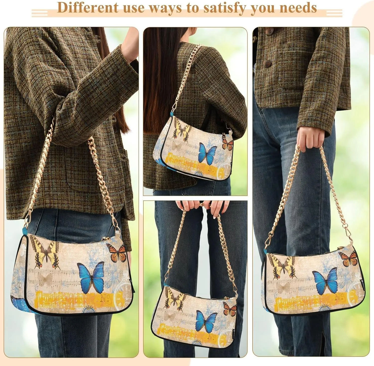 Small Chain Shoulder Bag for Women Travel Hobo Tote Handbag Clutch Purse with Zipper