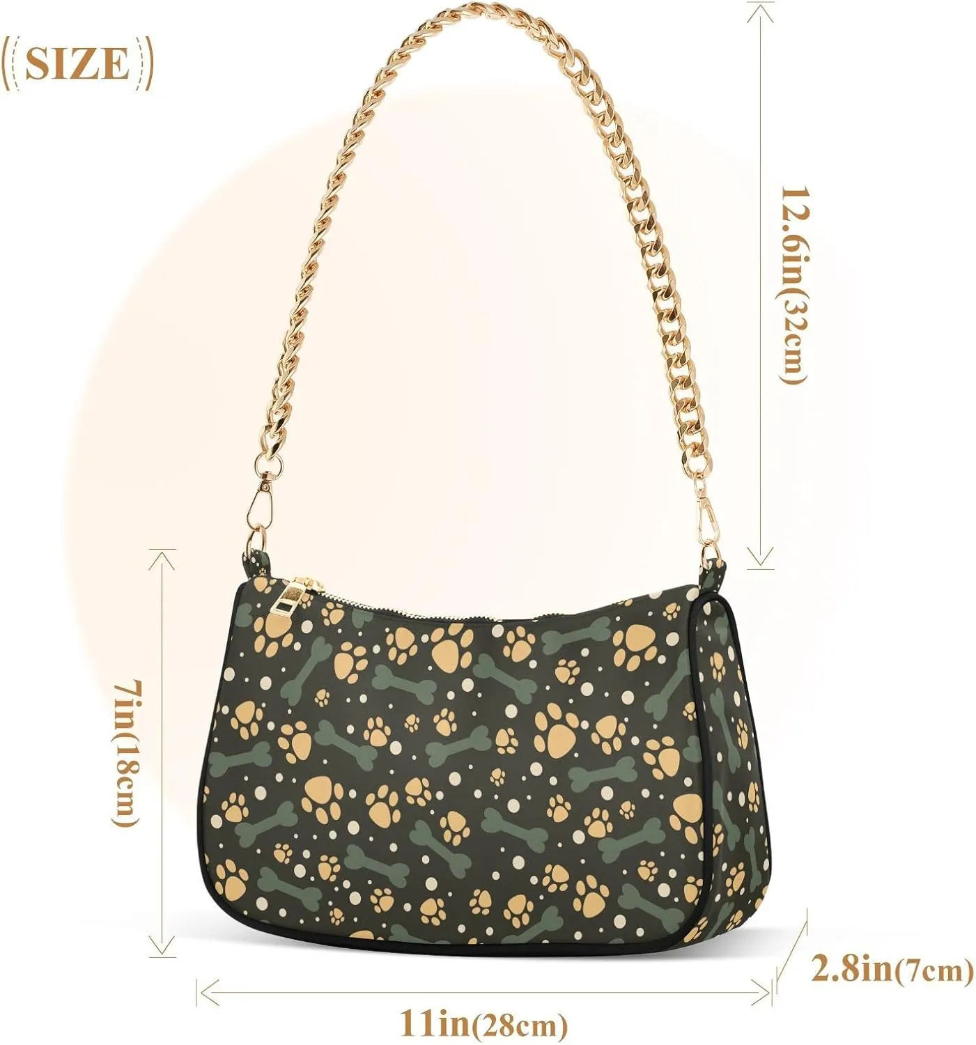 Small Chain Shoulder Bag for Women Travel Hobo Tote Handbag Clutch Purse with Zipper
