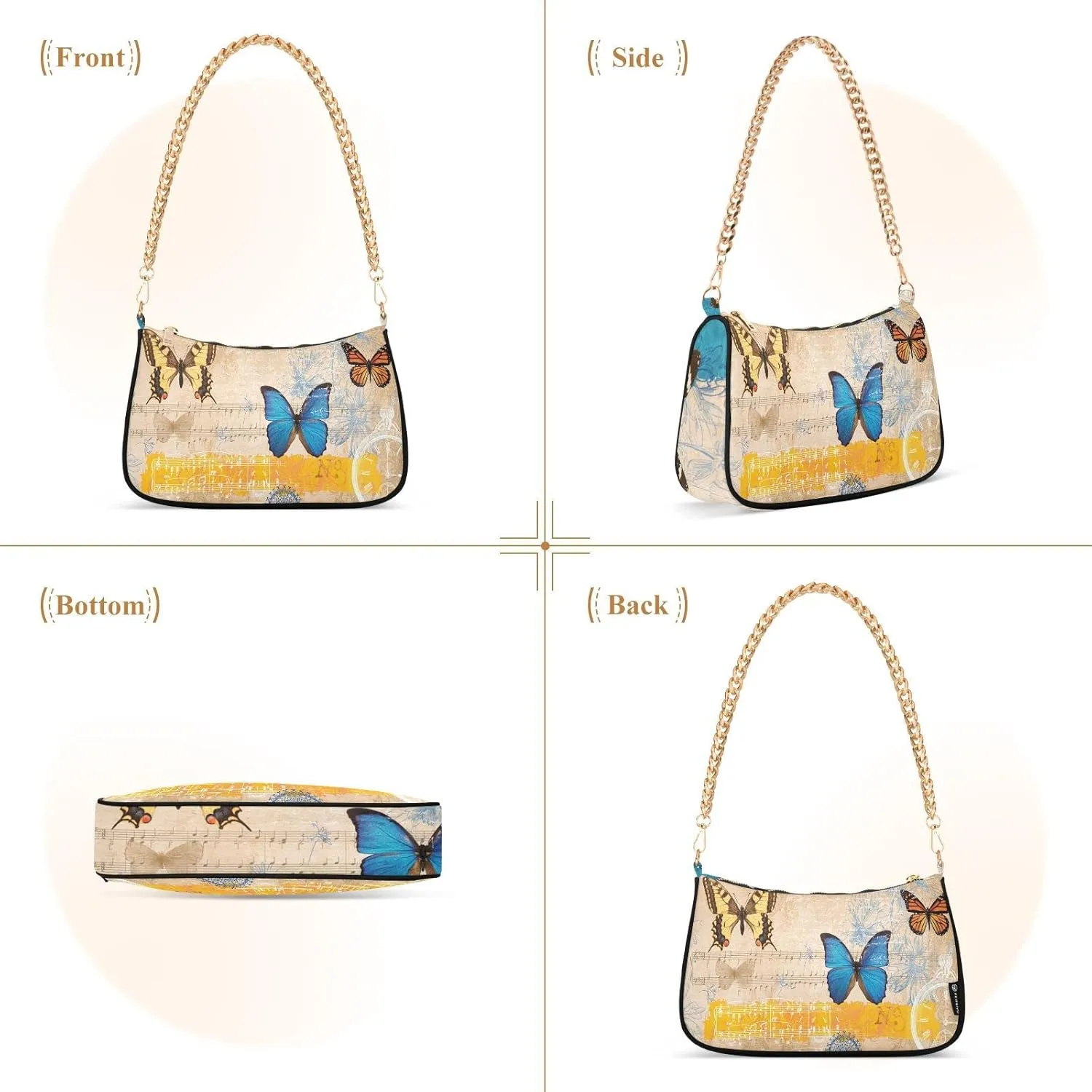 Small Chain Shoulder Bag for Women Travel Hobo Tote Handbag Clutch Purse with Zipper
