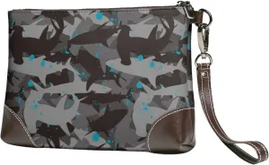 Small Clutch Purses for Women - Black Camouflage Hammerhead Shark Leather Wristlet Wallets for Women with Wrist Strap