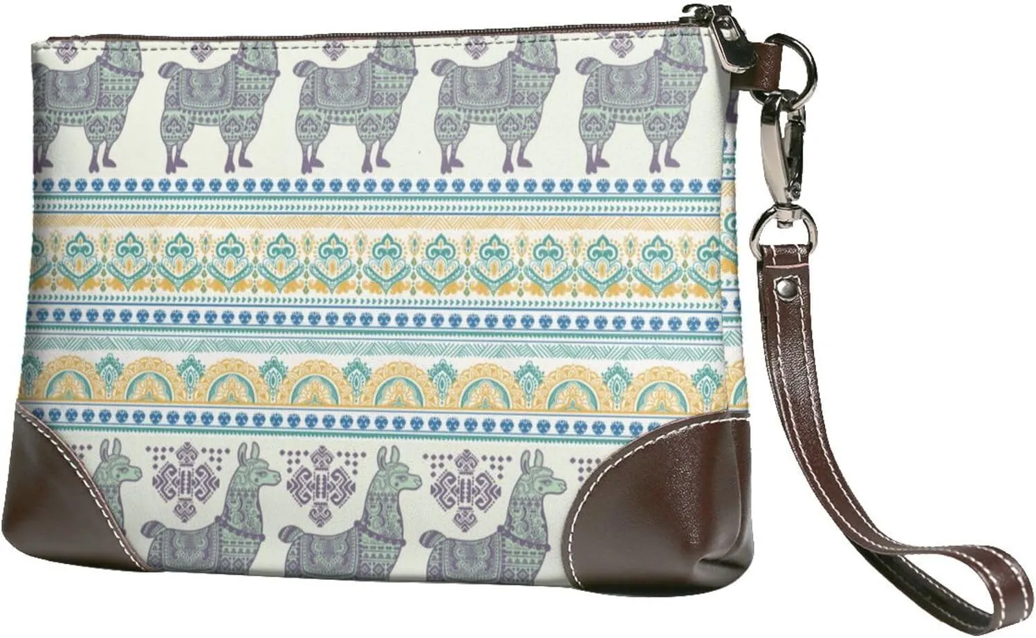 Small Clutch Purses for Women - Exotic Cute Alpaca Llama Vintage Leather Wristlet Wallets for Women with Wrist Strap