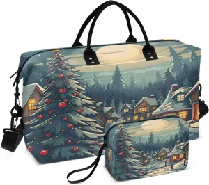 Snowy Village Travel Duffel Bag Large Capacity Weekender Bag with Toiletry Bag Detachable Shoulder Strap Travel Tote Bag for Women