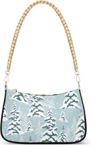 Snowy Winter Forest Pine Trees Shoulder Bag for Women Polyester Clutch Handbag Small Purse for Women