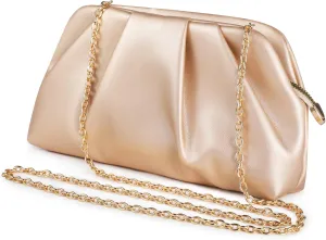 Soft Pleated PU Leather Clutch, Dressy Vegan Leather Purse, Pleated Cloud Handbag, Women Formal Evening Clutch, Chic Evening Bag for Weddings Proms Parties, Elegant Apricot
