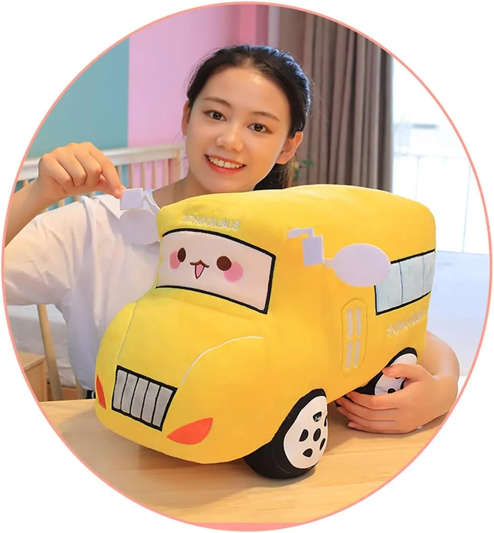 Soft Plush School Bus Stuffed Car Toy Super Cute Yellow Truck plushie Excellent Gifts for Kids or Birthday Party 11 Inches