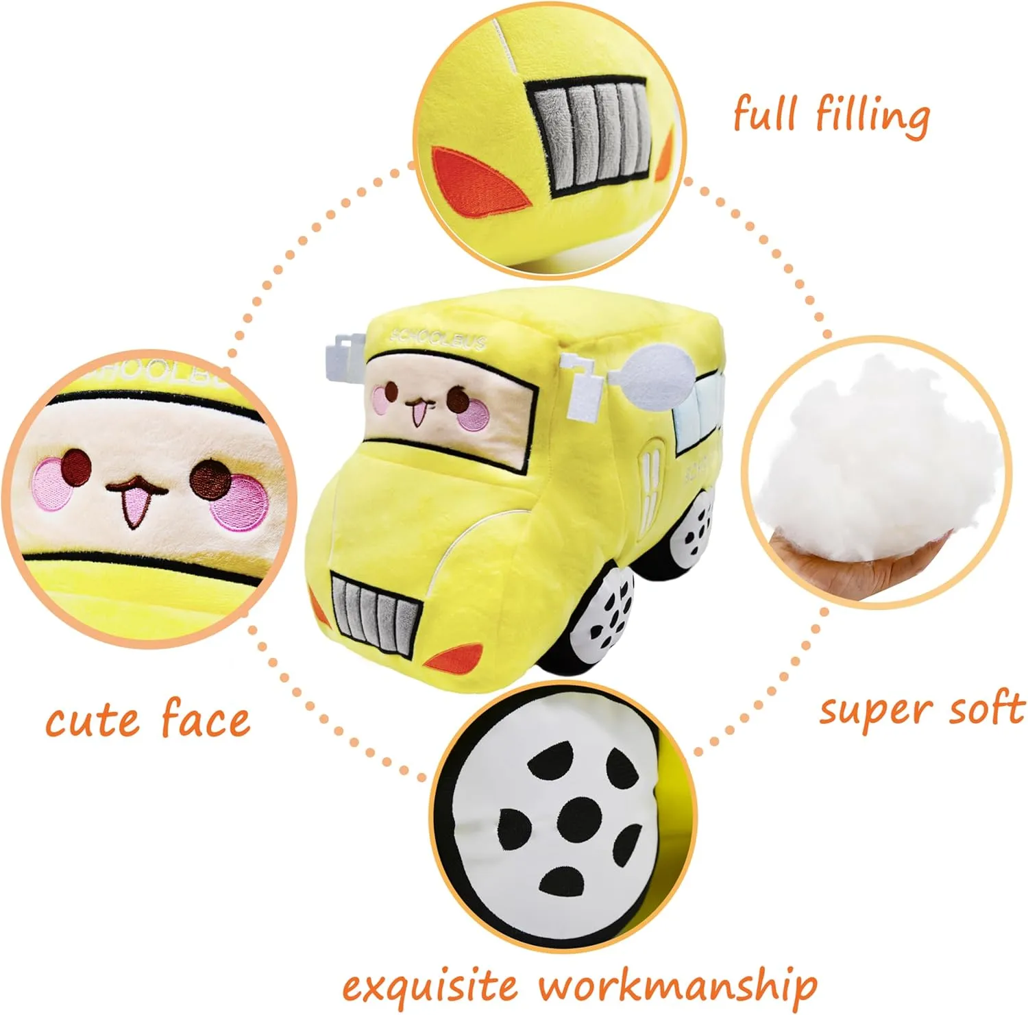 Soft Plush School Bus Stuffed Car Toy Super Cute Yellow Truck plushie Excellent Gifts for Kids or Birthday Party 11 Inches