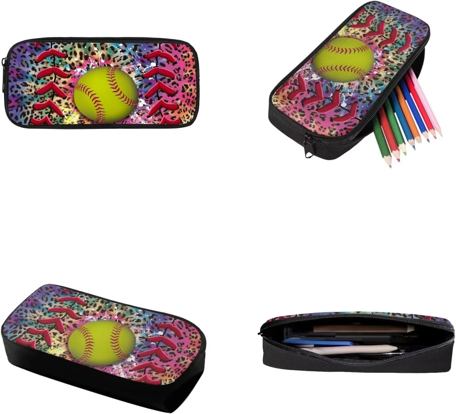 SoftBall Ball School Bookbag with Lunch Bag and Zipper Pencil Bag, Casual Lightweight Backpack Set for Boys and Girls, Large Capacity Schoolbag Set(Leopard)