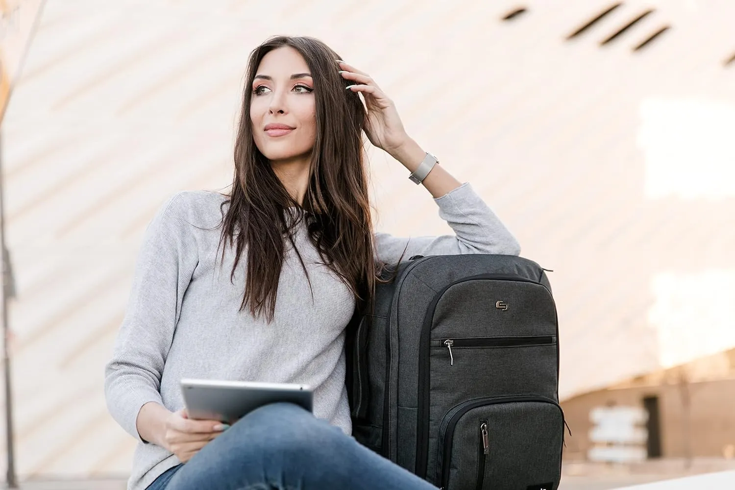Solo New York TSA Laptop Backpack for Women & Men -Carry On Bookbag for Travel & Work, Lightweight Bag, Mesh Side Pockets, Padded Straps, Fits 17.3" Computer - Grand Travel, Grey