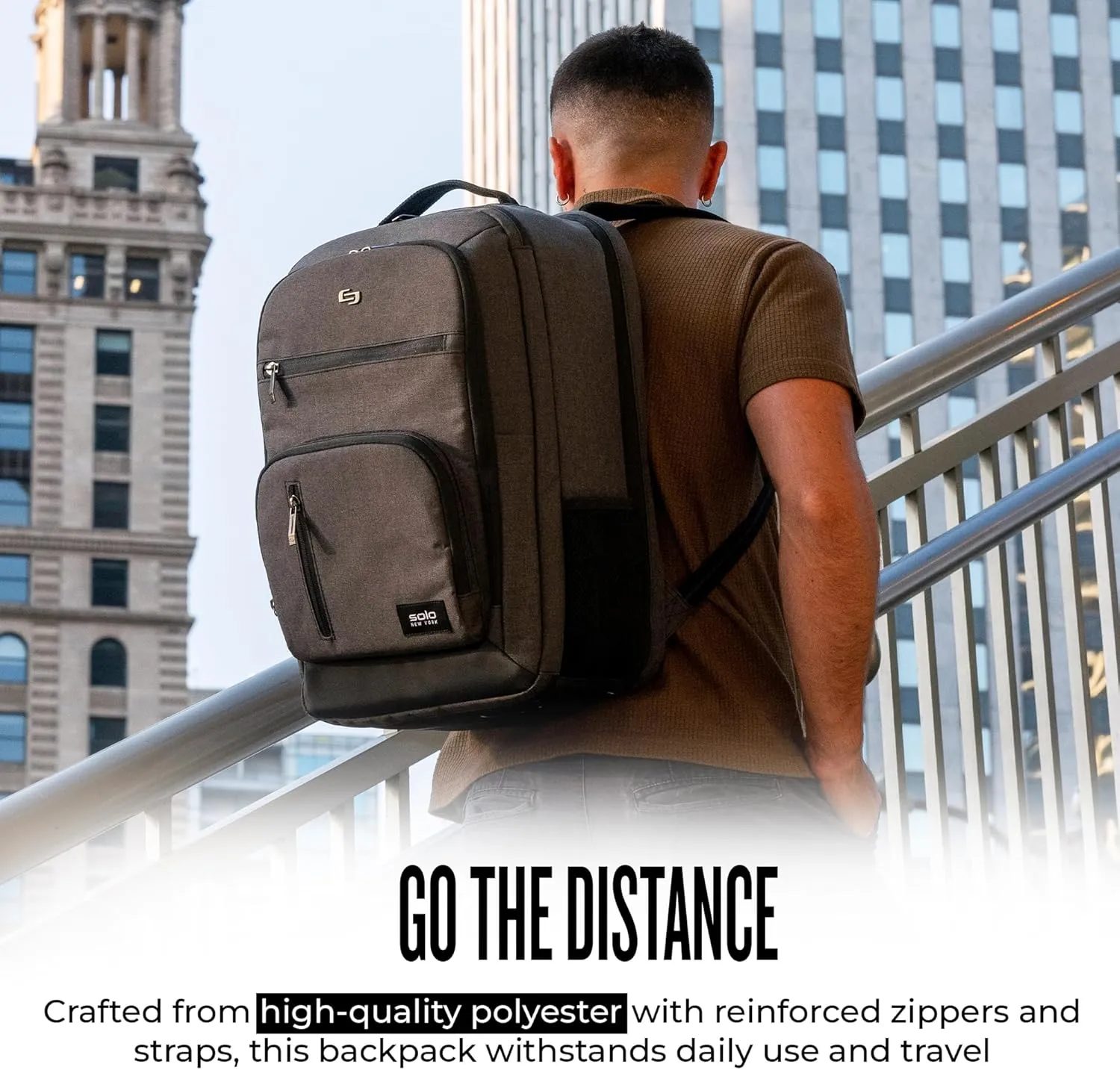 Solo New York TSA Laptop Backpack for Women & Men -Carry On Bookbag for Travel & Work, Lightweight Bag, Mesh Side Pockets, Padded Straps, Fits 17.3" Computer - Grand Travel, Grey