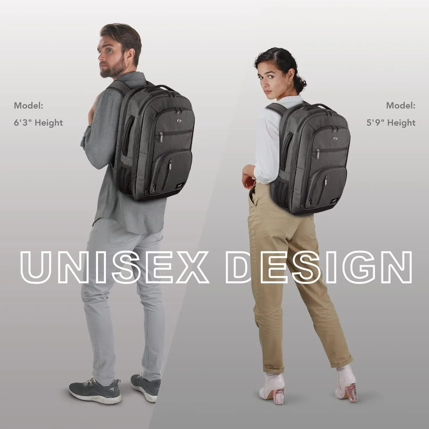 Solo New York TSA Laptop Backpack for Women & Men -Carry On Bookbag for Travel & Work, Lightweight Bag, Mesh Side Pockets, Padded Straps, Fits 17.3" Computer - Grand Travel, Grey
