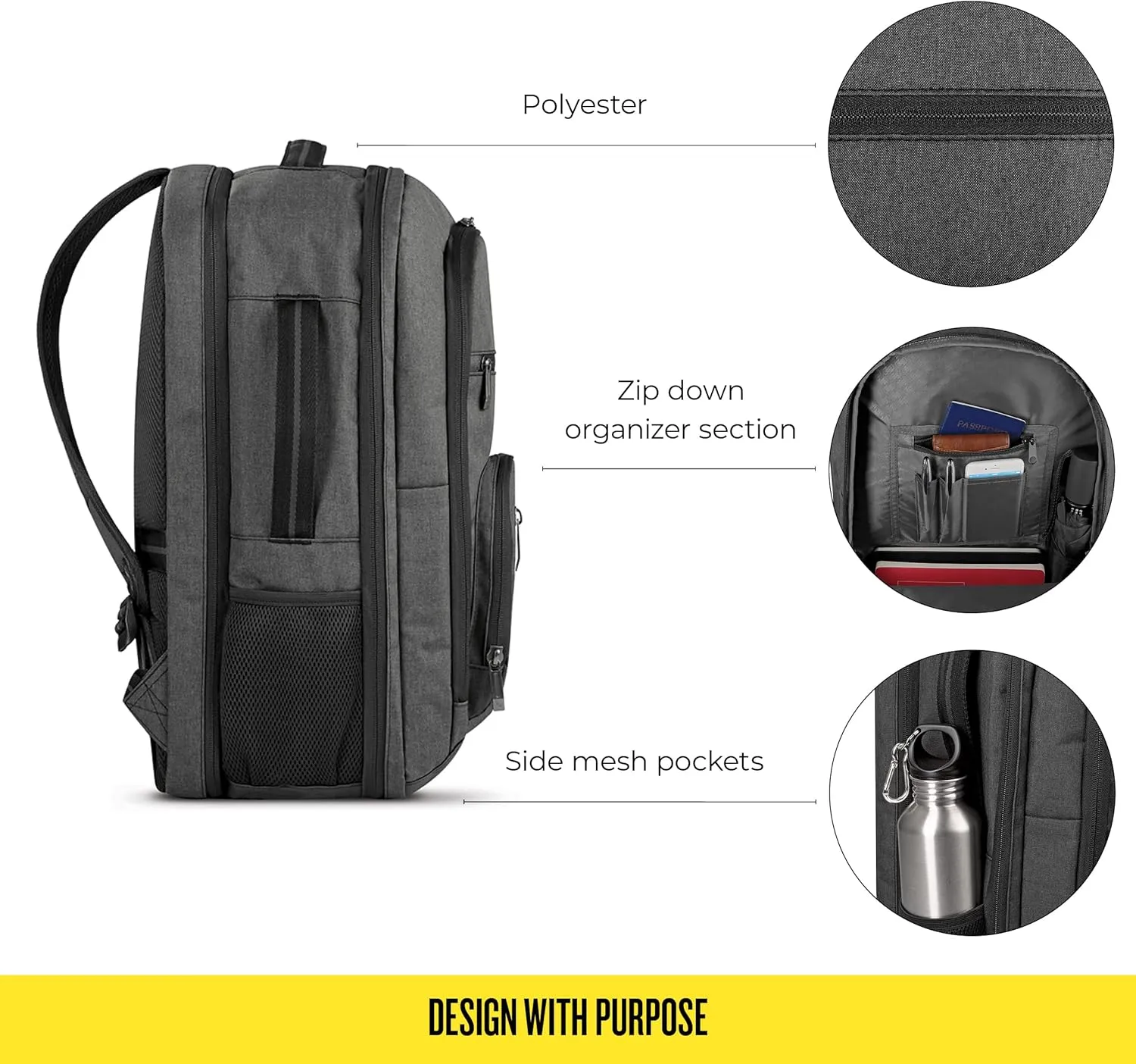 Solo New York TSA Laptop Backpack for Women & Men -Carry On Bookbag for Travel & Work, Lightweight Bag, Mesh Side Pockets, Padded Straps, Fits 17.3" Computer - Grand Travel, Grey
