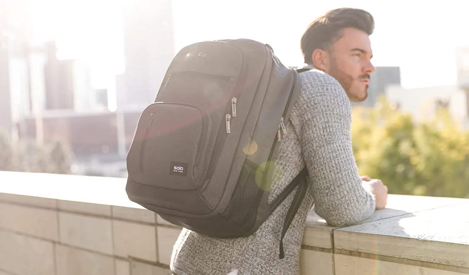 Solo New York TSA Laptop Backpack for Women & Men -Carry On Bookbag for Travel & Work, Lightweight Bag, Mesh Side Pockets, Padded Straps, Fits 17.3" Computer - Grand Travel, Grey