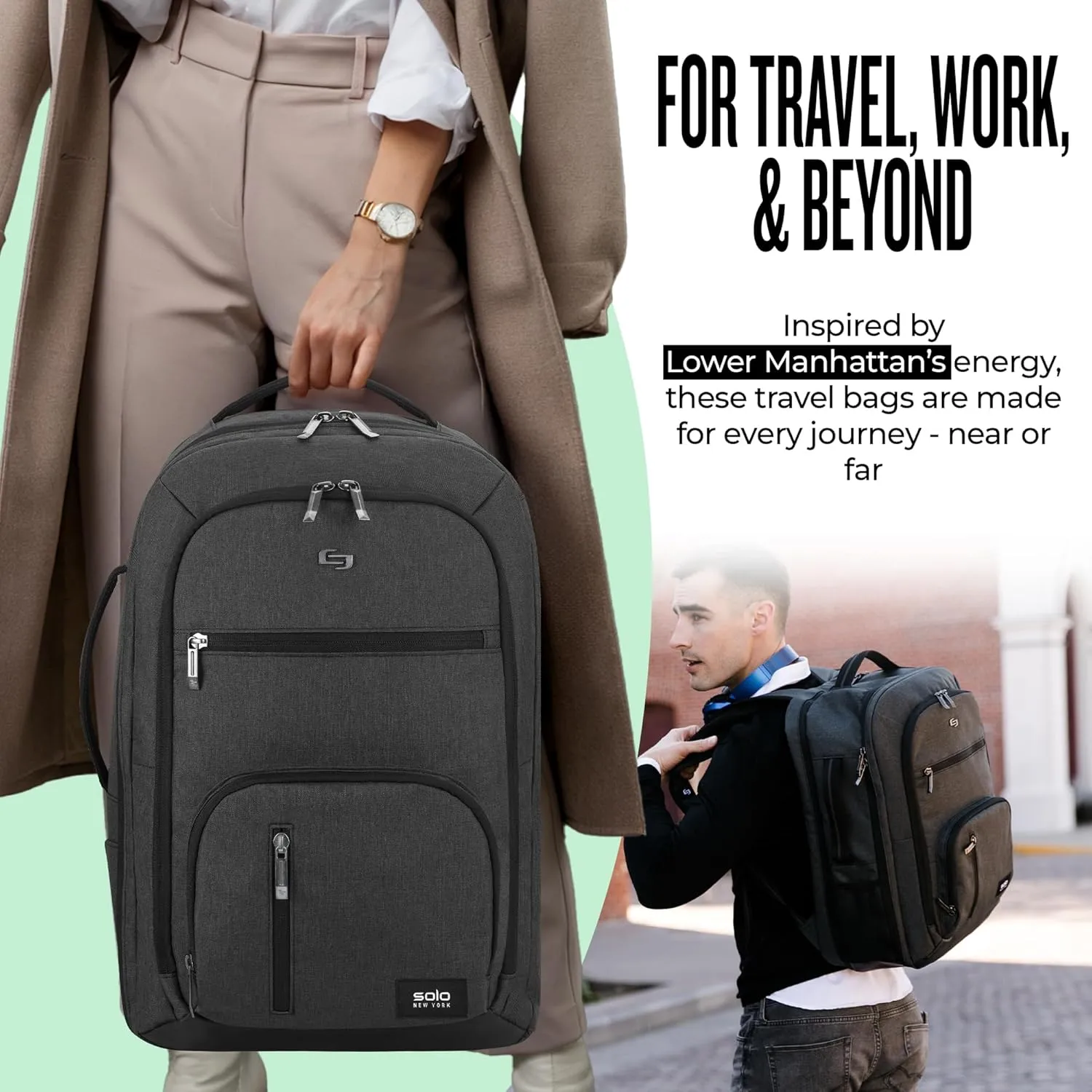 Solo New York TSA Laptop Backpack for Women & Men -Carry On Bookbag for Travel & Work, Lightweight Bag, Mesh Side Pockets, Padded Straps, Fits 17.3" Computer - Grand Travel, Grey