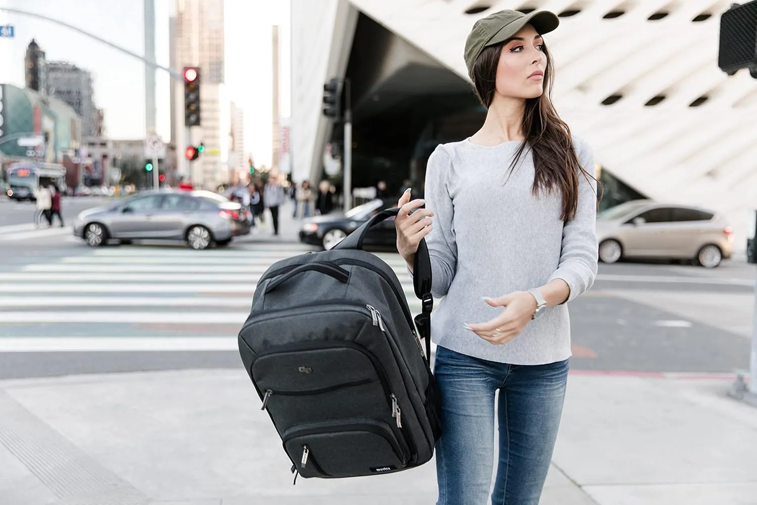 Solo New York TSA Laptop Backpack for Women & Men -Carry On Bookbag for Travel & Work, Lightweight Bag, Mesh Side Pockets, Padded Straps, Fits 17.3" Computer - Grand Travel, Grey