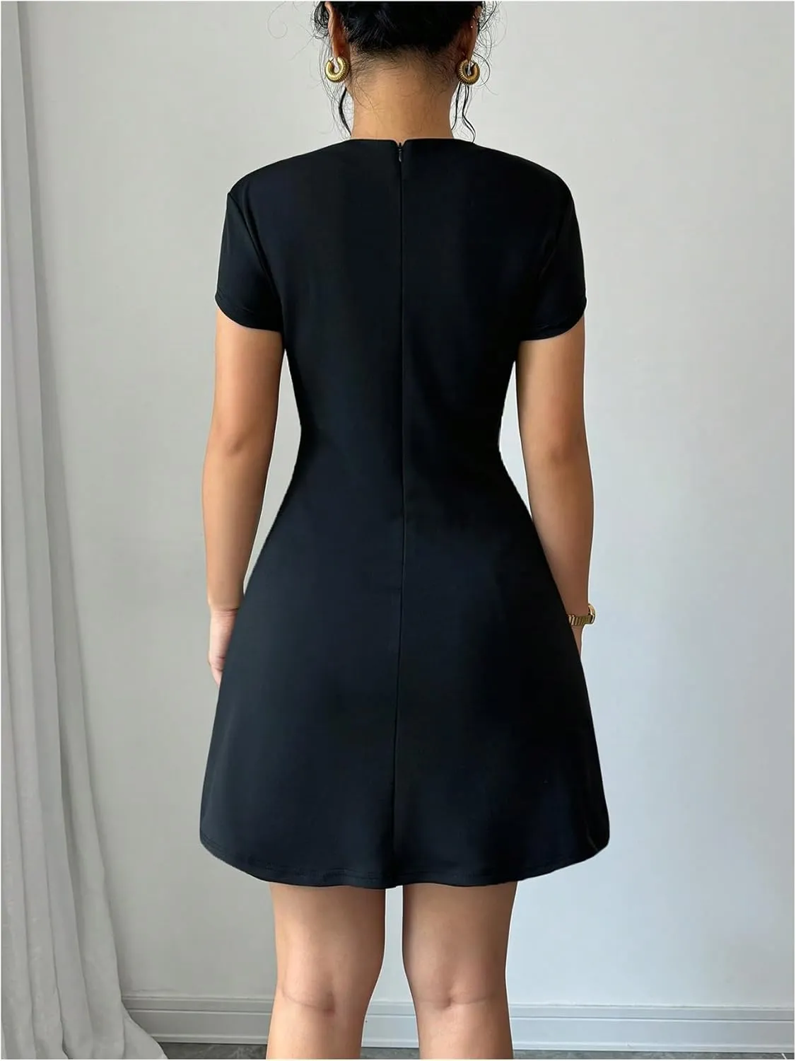 SOLY HUX Women's Mock Neck Short Sleeve Dress A Line Flared Mini Dresses