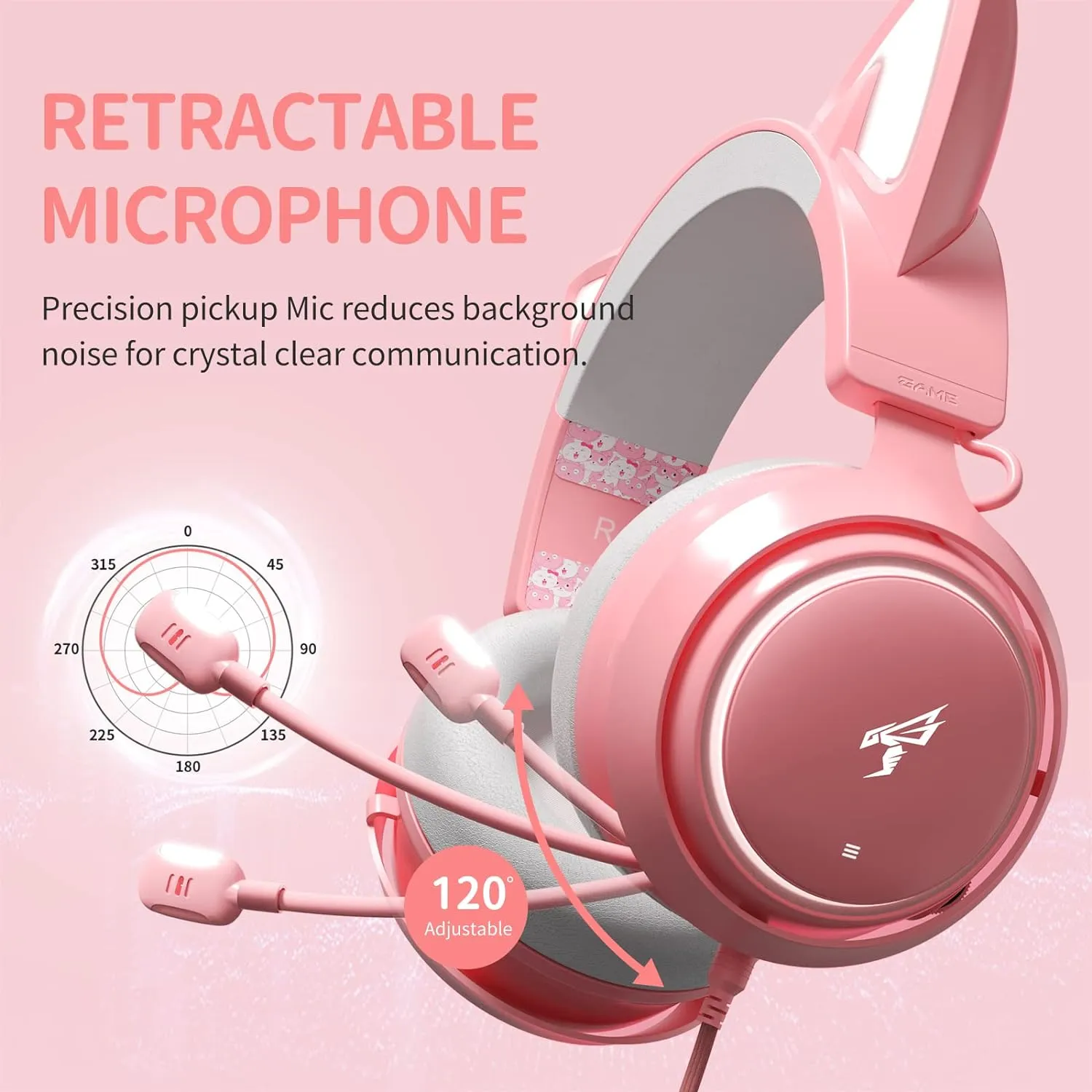 SOMIC GS510 Gaming Headset, Cat Ear Headset PC Gaming Headphones with Retractable Mic Noise Cancelling, Stereo Sound, DIY Face Covers for PC, PS4, PS5,Xbox One(Only White LED Light)-Pink