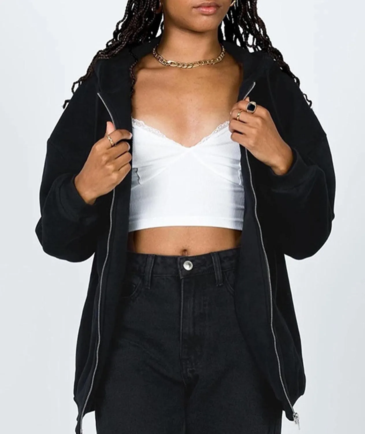 SOMTHRON Women's Casual Hooded Sweatshirts Casual Long Sleeve Hoodies Zip Up Oversized Solid Jacket Outerwear