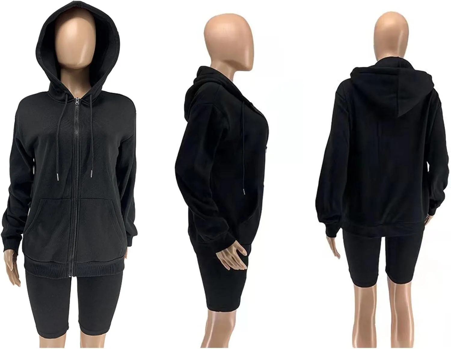 SOMTHRON Women's Casual Hooded Sweatshirts Casual Long Sleeve Hoodies Zip Up Oversized Solid Jacket Outerwear