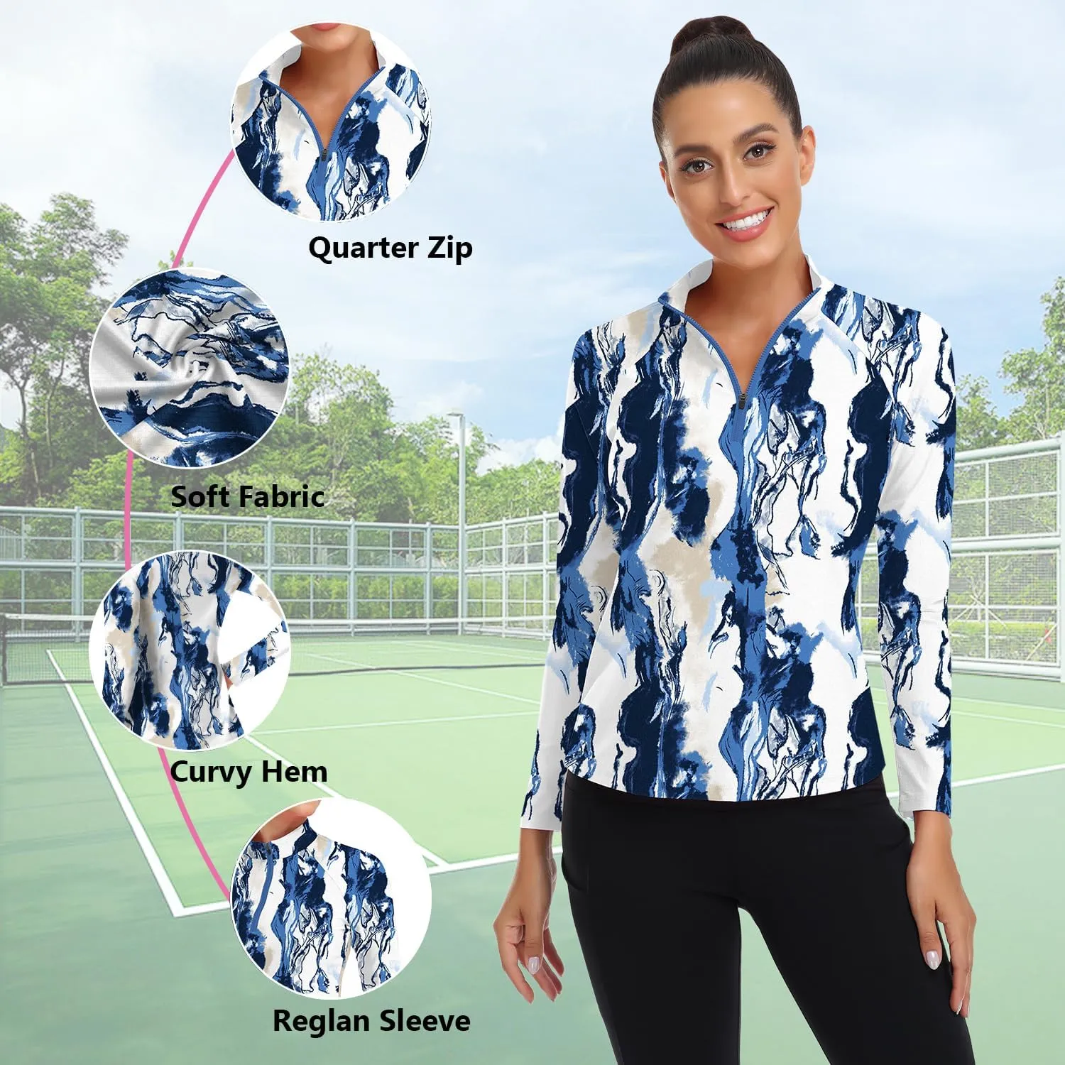 Soneven Women's Quarter Zip Polo Collared Golf Shirt Moisture Wicking Shirts Slim Fit for Casual Work