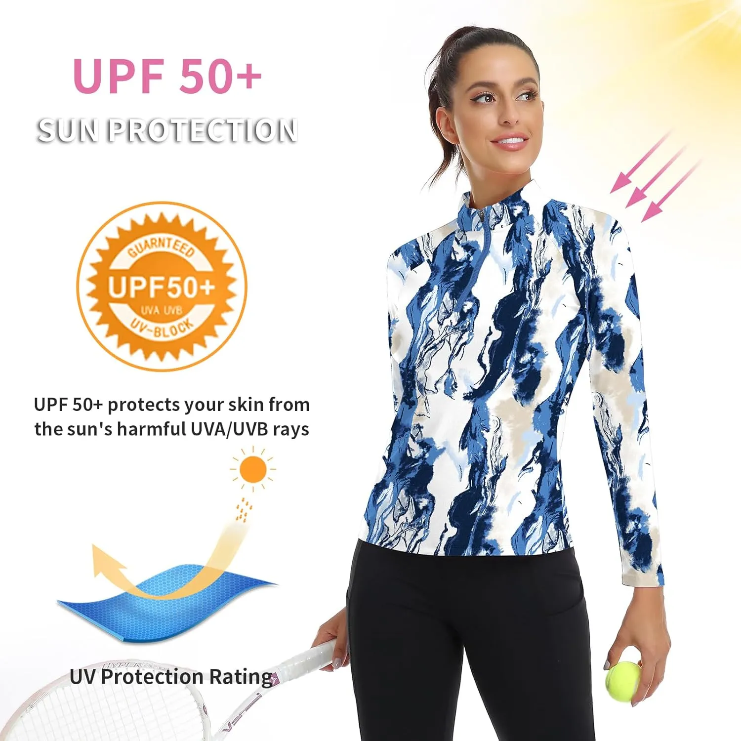 Soneven Women's Quarter Zip Polo Collared Golf Shirt Moisture Wicking Shirts Slim Fit for Casual Work