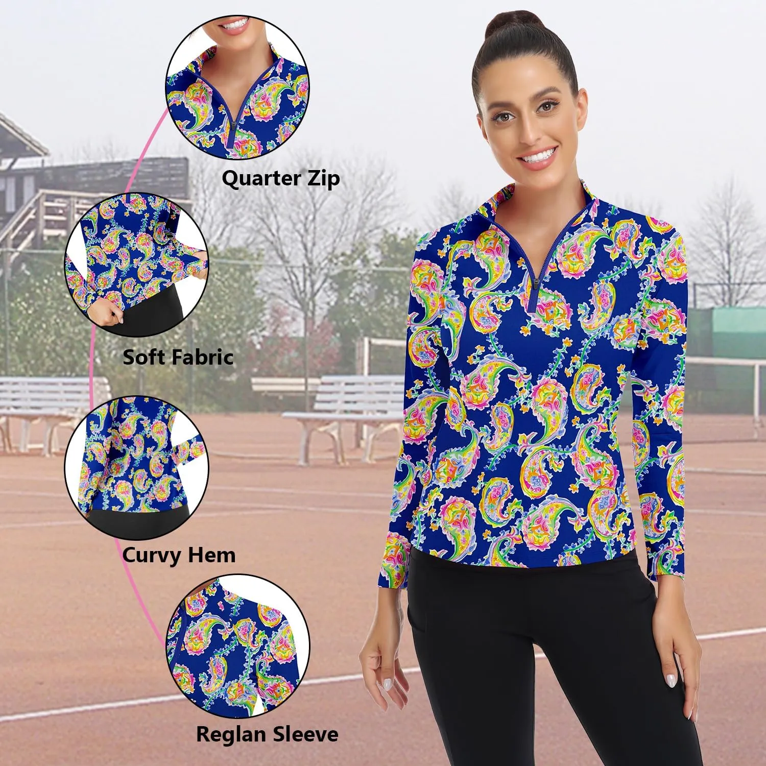 Soneven Women's Quarter Zip Polo Collared Golf Shirt Moisture Wicking Shirts Slim Fit for Casual Work