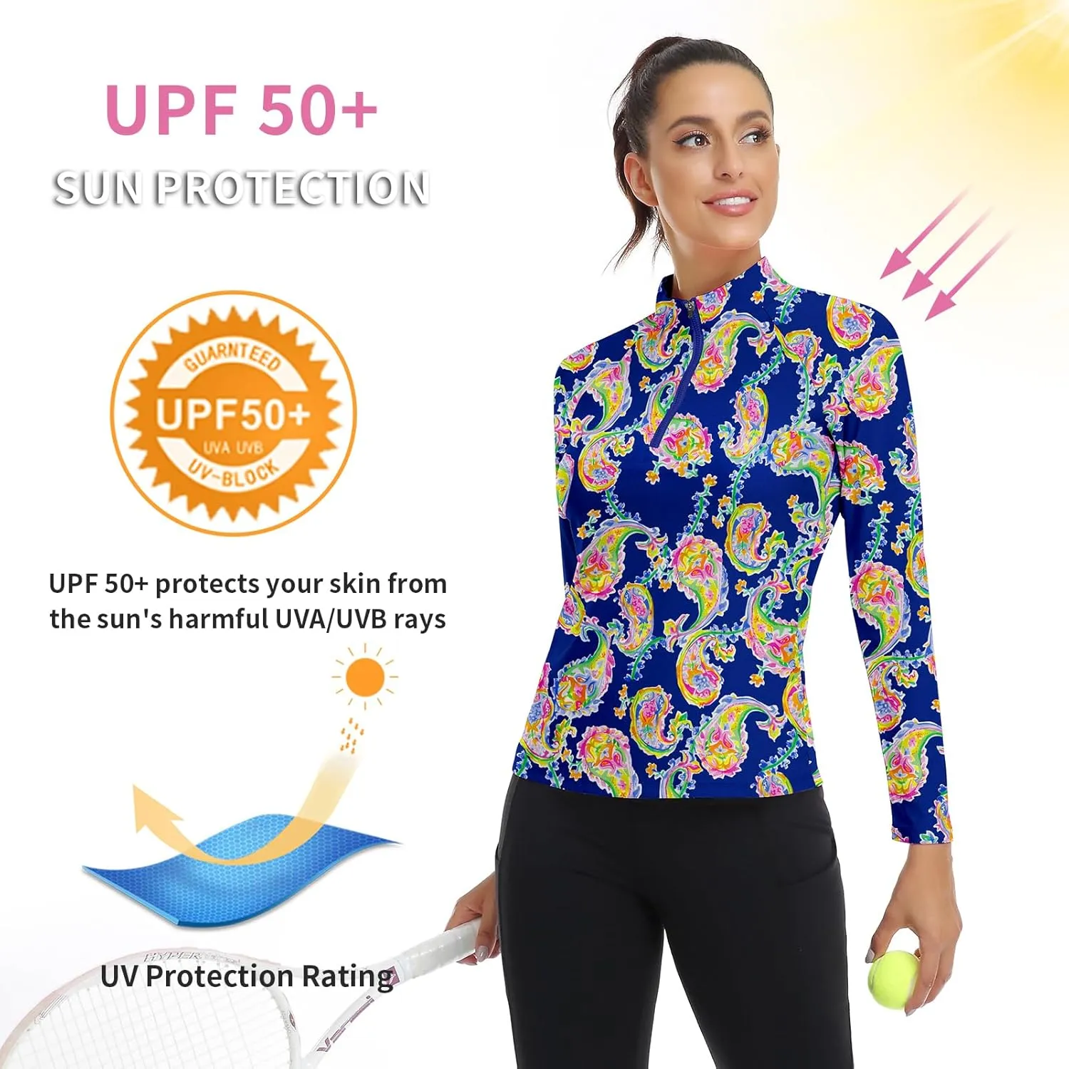 Soneven Women's Quarter Zip Polo Collared Golf Shirt Moisture Wicking Shirts Slim Fit for Casual Work