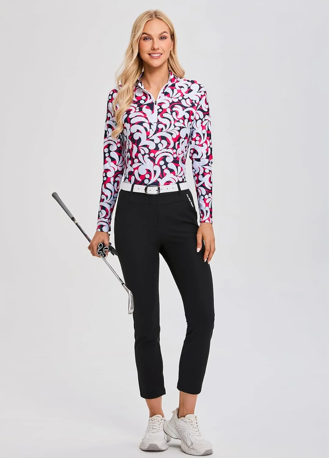 Soneven Women's Quarter Zip Polo Collared Golf Shirt Moisture Wicking Shirts Slim Fit for Casual Work