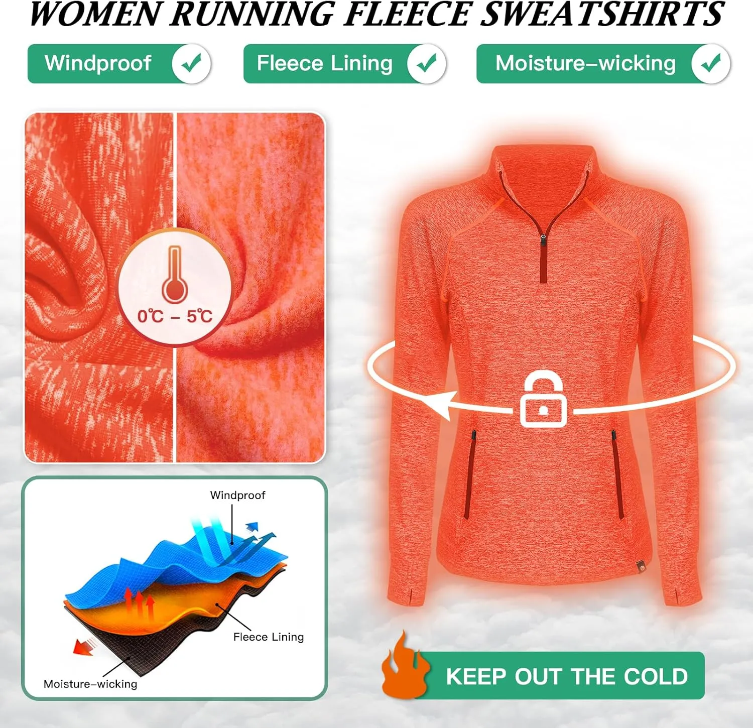 Soneven Women's Thermal Fleece Running Shirts Warm Winter Pullover Cold Weather Workout Hiking Tops with Thumb Holes Pockets