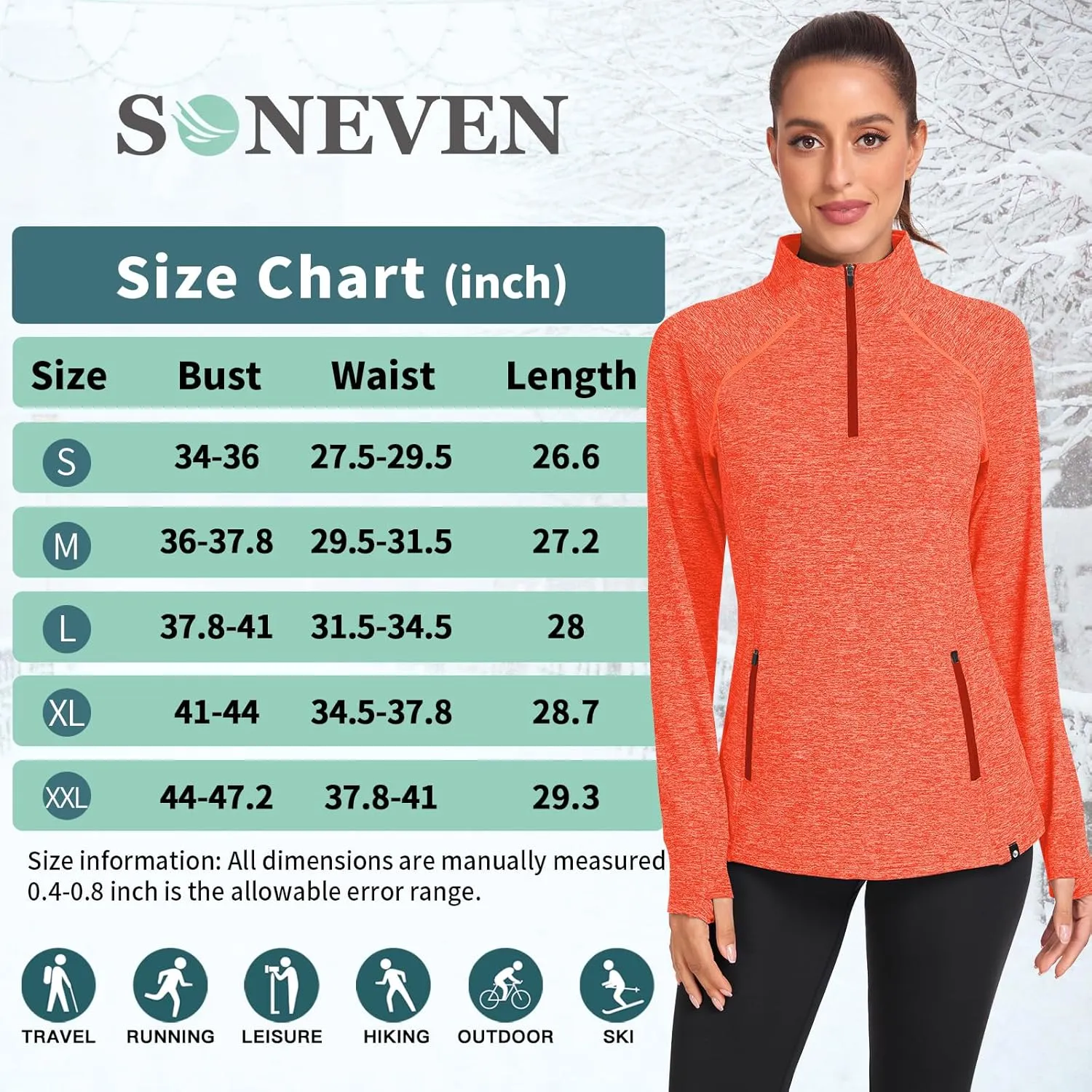 Soneven Women's Thermal Fleece Running Shirts Warm Winter Pullover Cold Weather Workout Hiking Tops with Thumb Holes Pockets