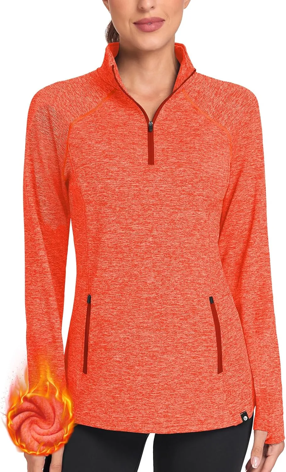 Soneven Women's Thermal Fleece Running Shirts Warm Winter Pullover Cold Weather Workout Hiking Tops with Thumb Holes Pockets