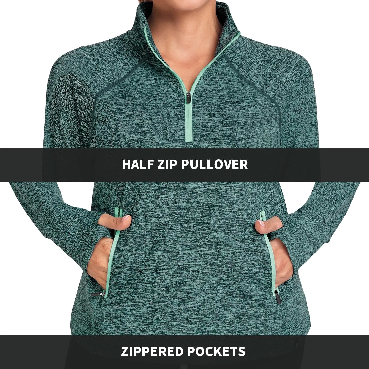 Soneven Women's Thermal Fleece Running Shirts Warm Winter Pullover Cold Weather Workout Hiking Tops with Thumb Holes Pockets