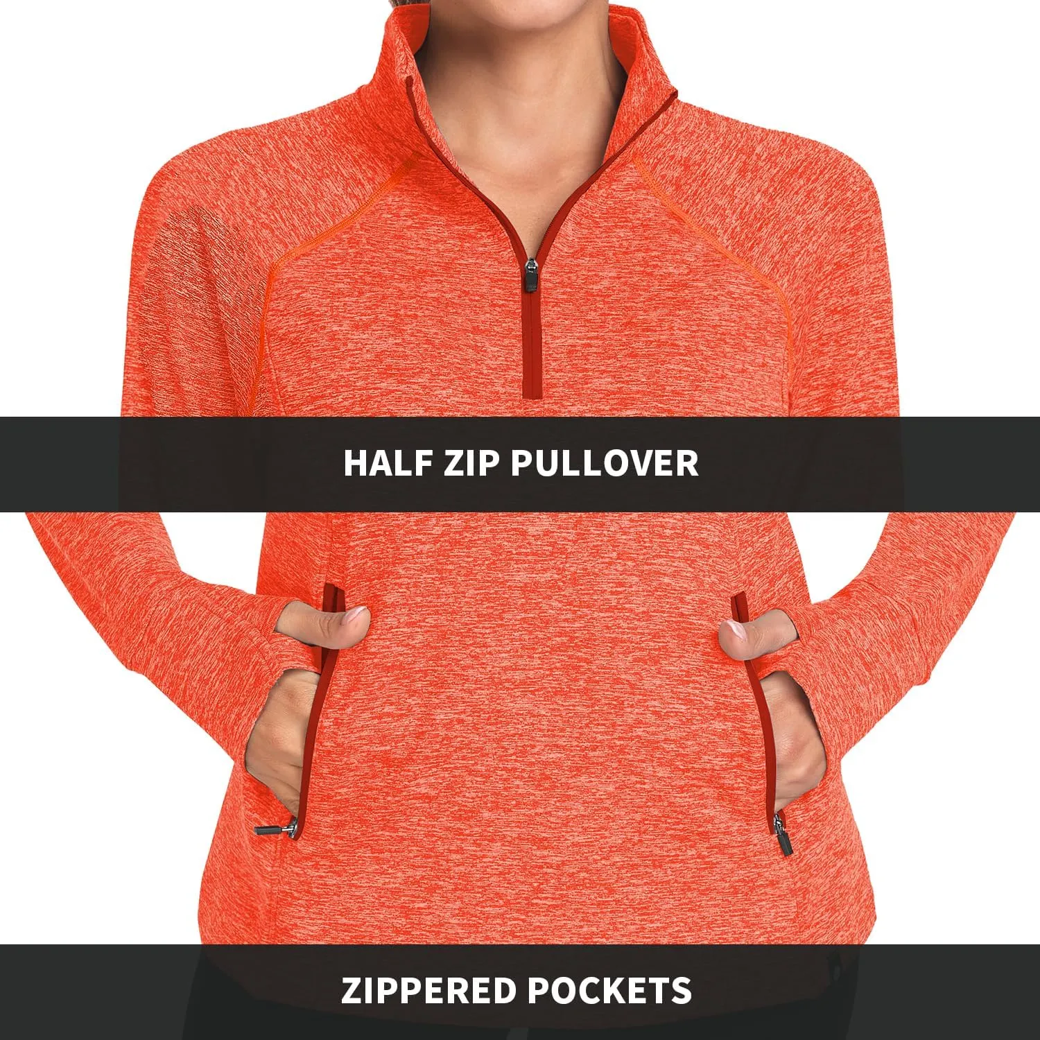 Soneven Women's Thermal Fleece Running Shirts Warm Winter Pullover Cold Weather Workout Hiking Tops with Thumb Holes Pockets
