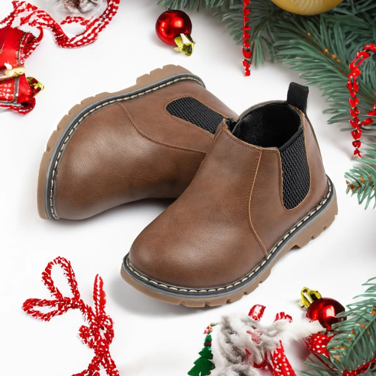 Sonsage Boy Girl Ankle Boots Waterproof Non-Slip Leather Chelsea Boots Little Kids Toddler Snow Winter Combat Ankle Work Booties Size US 5.5-9.5