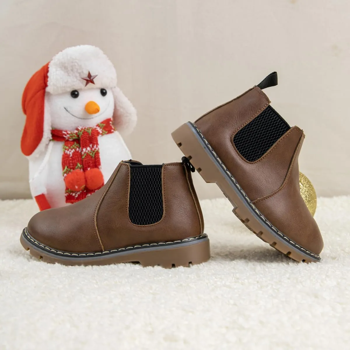 Sonsage Boy Girl Ankle Boots Waterproof Non-Slip Leather Chelsea Boots Little Kids Toddler Snow Winter Combat Ankle Work Booties Size US 5.5-9.5